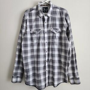 Age of Wisdom Plaid Snap Button Shirt Mens XL Black White Paisley Trim Western